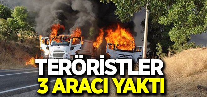 Teröristler 3 aracı ateşe verdi